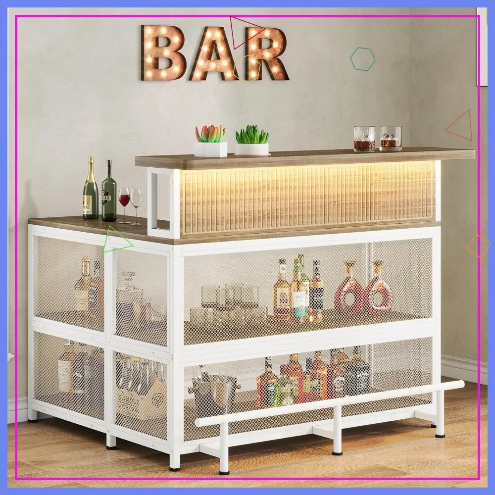 

Современный L-образный барный стол со светодиодной подсветкой, подставками для бокалов и полками для хранения для дома, кухни, паба