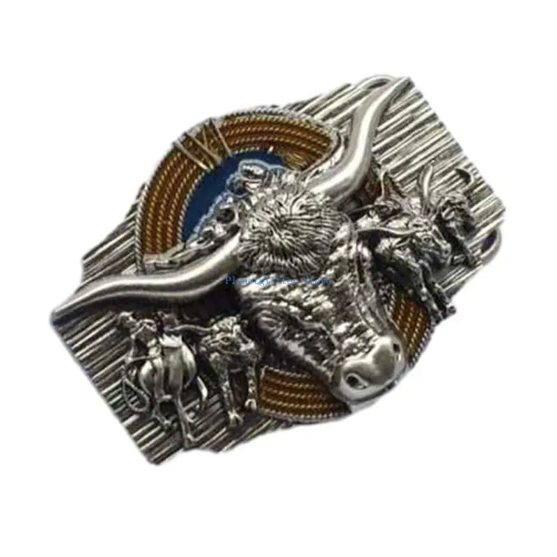 652B مشبك حزام رأس الثور مشبك حزام رعاة البقر الغربي، مشبك حزام منحوت بنمط الثور لملحقات الحزام #5