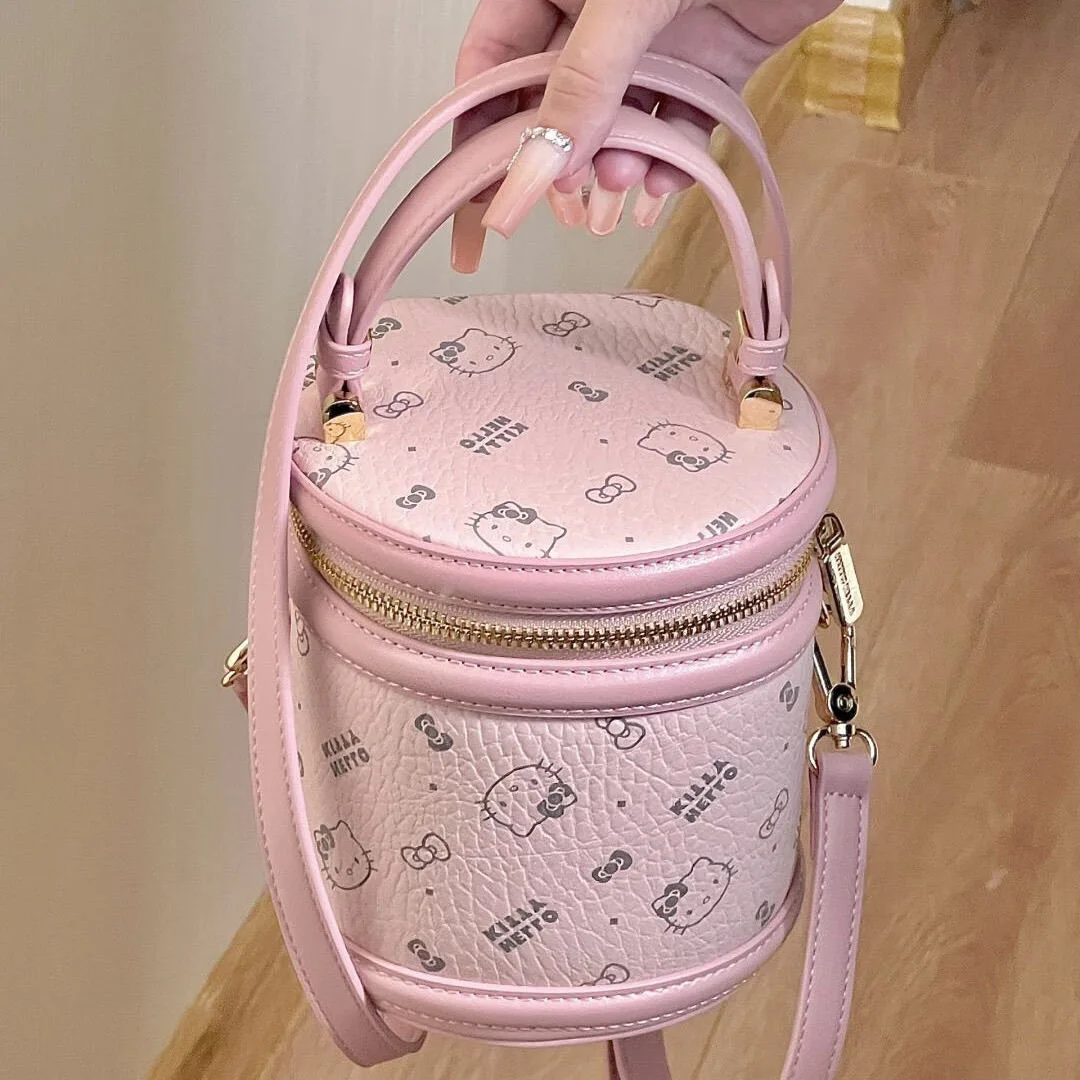 

Сумка-ведро Hello Kitty, универсальная классическая сумка с принтом и текстурой, красивая сумка через плечо, женский стиль, небольшой рынок