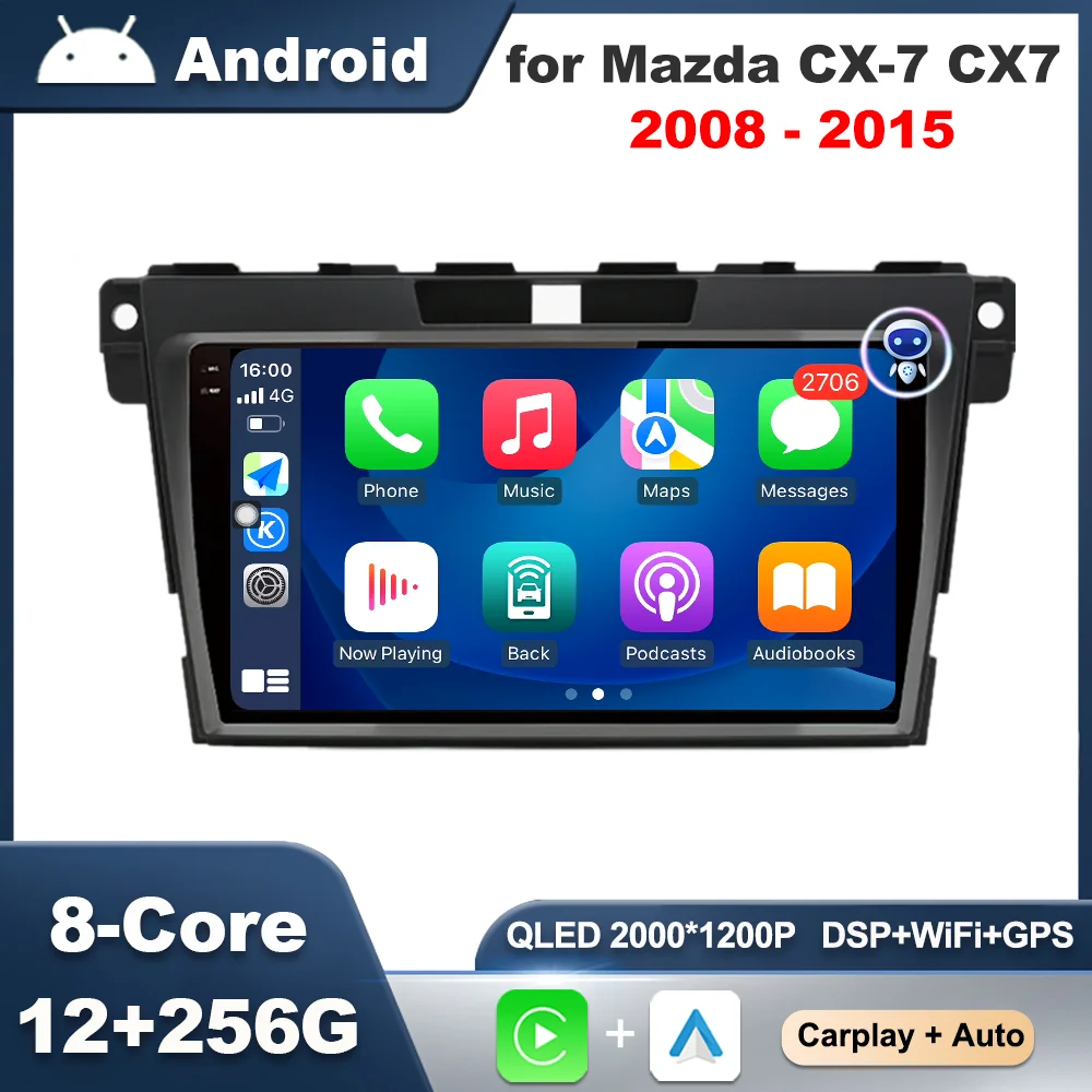 

9 '' For Mazda CX-7 CX7 2008 - 2015 Android OS QLED IPS Touch Screen Wireless Carplay GPS Navi Car Radio Video Multimedia Player