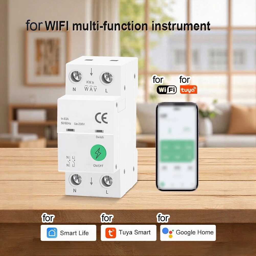 1pc WIFI For Smart Switch 2P For Circuit Breaker 63A Wireless Remote Control With Energy Monitoring  Overload Protection