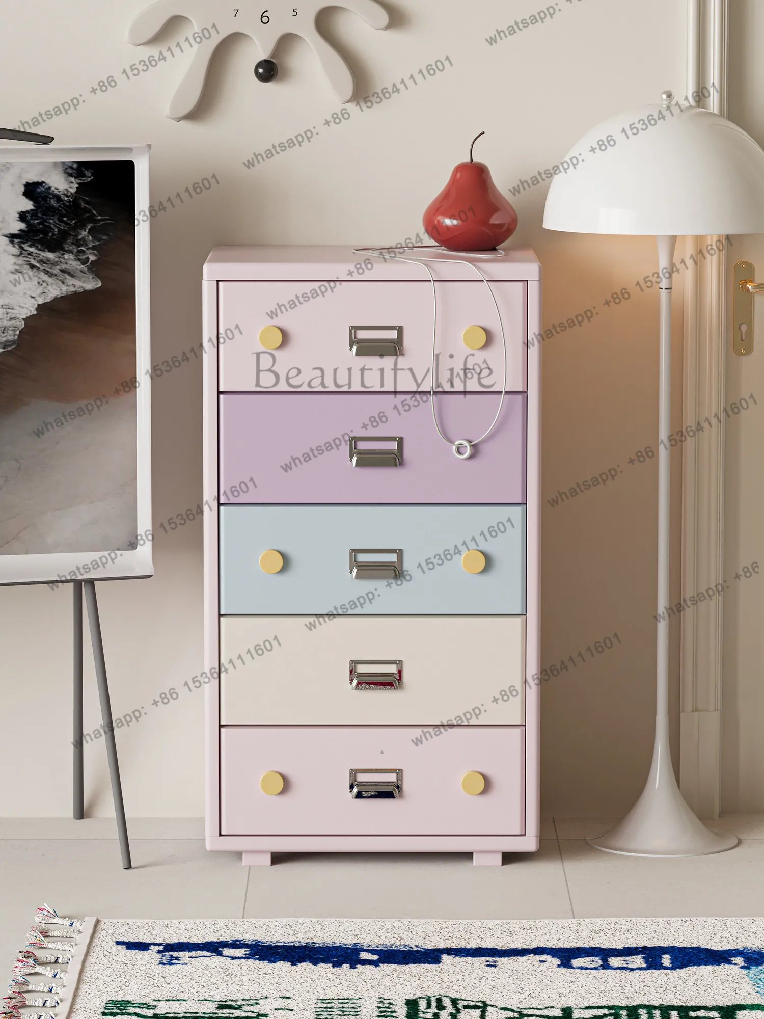 

Valley and modern color dopamine chest solid wood living room bedroom bedside cabinet ins wall multi-layer storage cabinet