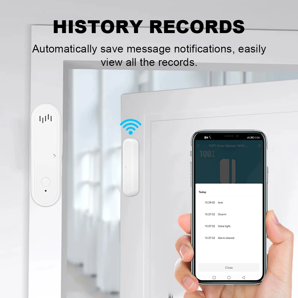 Tuya WiFi Door Window Sensor 80dB Sound WiFi Security Alarm Door Open Closed Detectors APP Remote Control Support Arm and Disarm