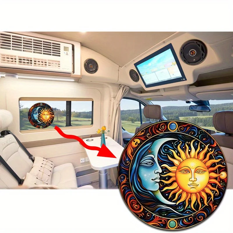 ملصق زجاجي ثابت للتشبث لديكور المنزل ، ملصق نافذة لاصق ، صائد شمس ملون ، ديكور شمس وقمر ، RV ، مجاني ، 1: 68