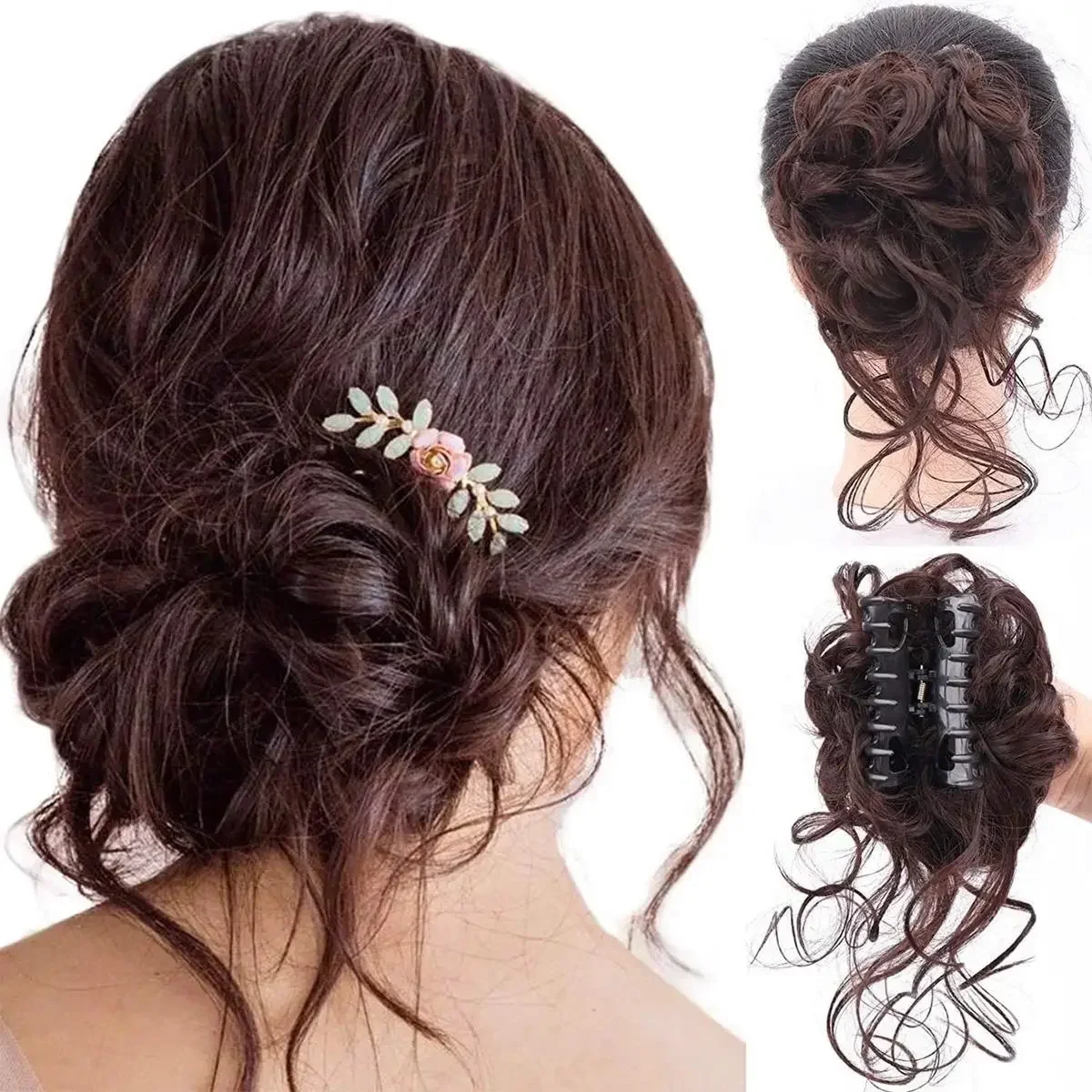 Clip per artiglio da donna su chignon disordinato posticci capelli sintetici ondulati chignon ciambella updo chignon estensioni dei capelli per ragazze