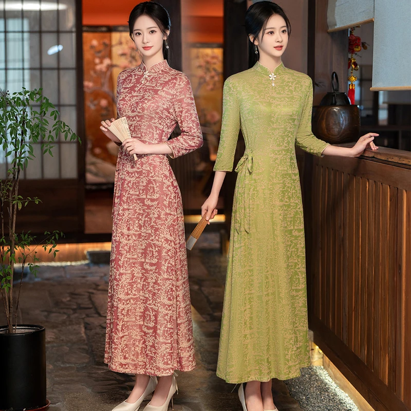 Ele Long  Dr New Chinese Sle with Waist Belt Flared Skirt Daily Wear Spring 2026 Slimming Design