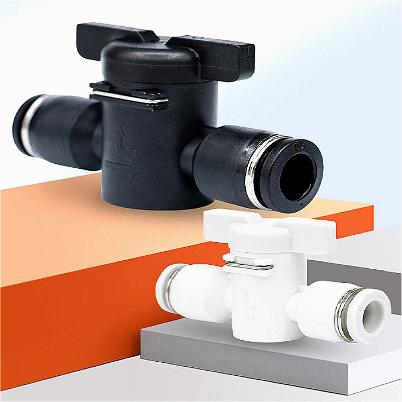 Black and White BUC-4mm/6mm/8mm/10mm/12mm Pneumatic Switch Quick Insertion PU Flow Limiting Ball Air Pipe Joint Manual Valve