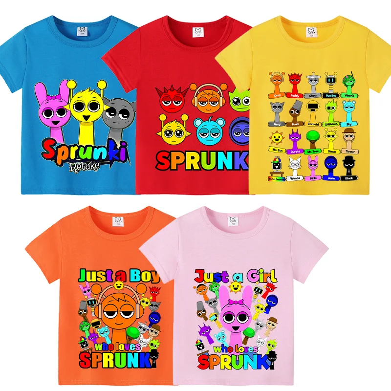 New Sprunki T Shirt Oren Pinki Baby Clothes Boys Girls Cartoon Cotton Clothing Toddler Summer Anime Infant Short Sleeve TeesGift