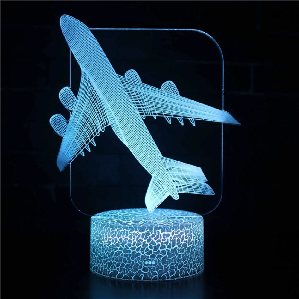 Aircraft Warplane Model Creative 3D Night Light Touch Jet Plane Desk Lamp LED Illusion Lamp Bedside Lamp Christmas Gift for Kids