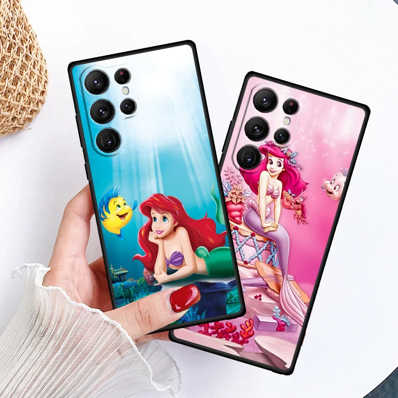 Disney The Little Mermaid For Samsung Galaxy S24 S23 S22 S21 S20 FE S10 S10E Plus Ultra Pro Lite 5G Black Cover Phone Case