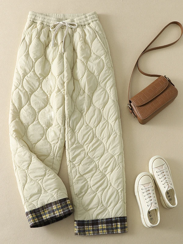 Calor e Sle: Calças femininas de algodão com cintura alta e ajuste solto com cintura elástica e linhas predes Coreano Japonês Artístico...