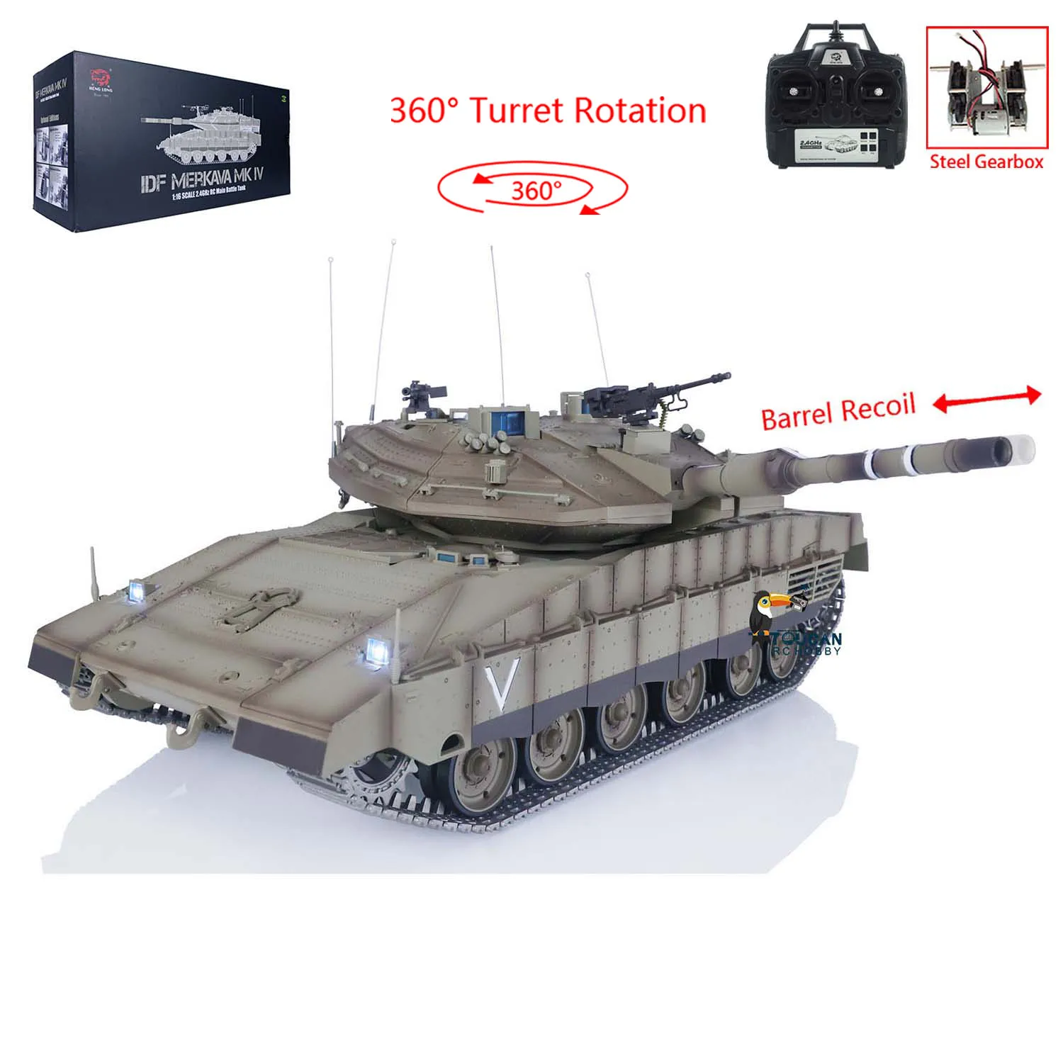 RC Tank 1/16 Heng Long IDF Merkava MK IV TK7.0 3958 360 Turret Rotary Upgrade Edition Toucan Controlled Toys for Boys