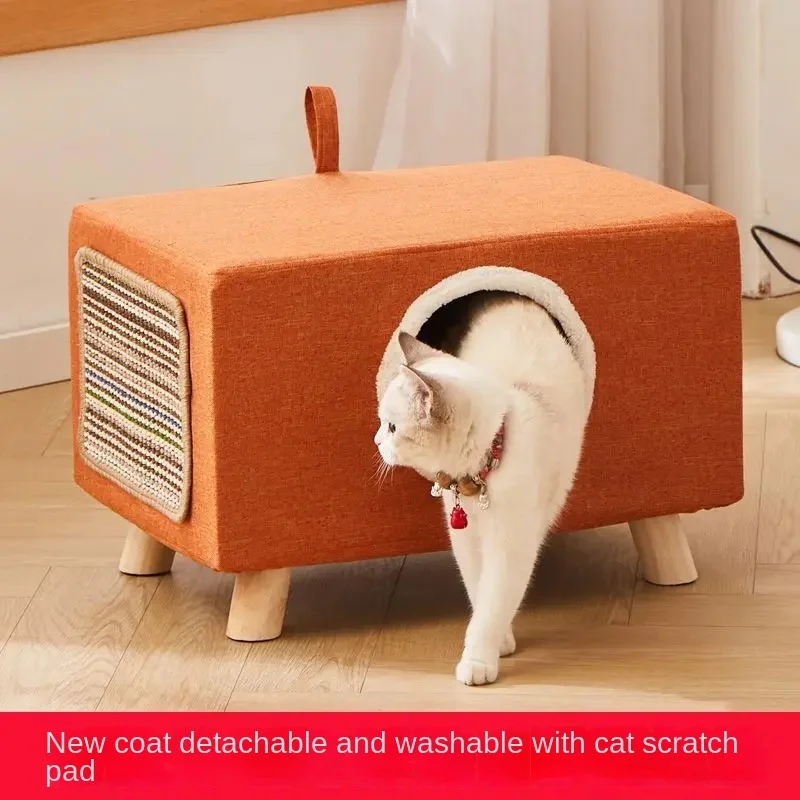 

Solid Wood Ottomans Stools Cat Nest Bench 4 Seasons General Cat Warm House Small Cats and Dogs Semi-enclosed Pet Bed Supplies