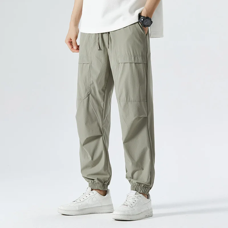 Men's Summer Thin Casual Pants 2024 Fashion Brand Quick Dry Sports Nine-minute Pants Ice Silk Pants