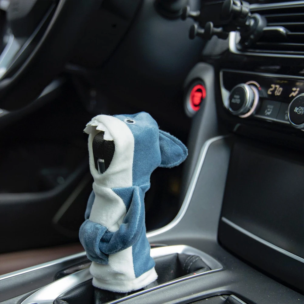 Car Hoodie Handle Cute Shark Frog Hoodie Car Gear shift Knob Cover Short Plush Manual Handle Gear Auto Interior Accessories