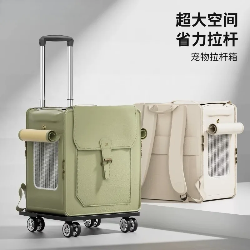 Large-capacity portable pet cat and dog lightweight puppet double-shoulder cat trolley backpack