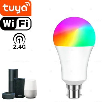 B22 베이스 투야 와이파이 스마트 전구, 9W RGB 스마트 전구, 220V LED 램프, 타이밍 작동, 알렉사 구글 어시스턴트 영국 표준