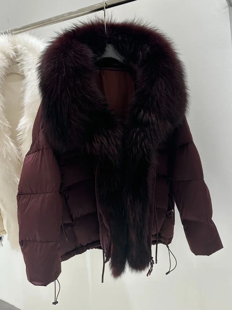 2025 New Thick Warm White Duck Down Coat Waterproof Parka Oversized Raccoon Fur Collar Winter Puffer Hooded Jacket Women