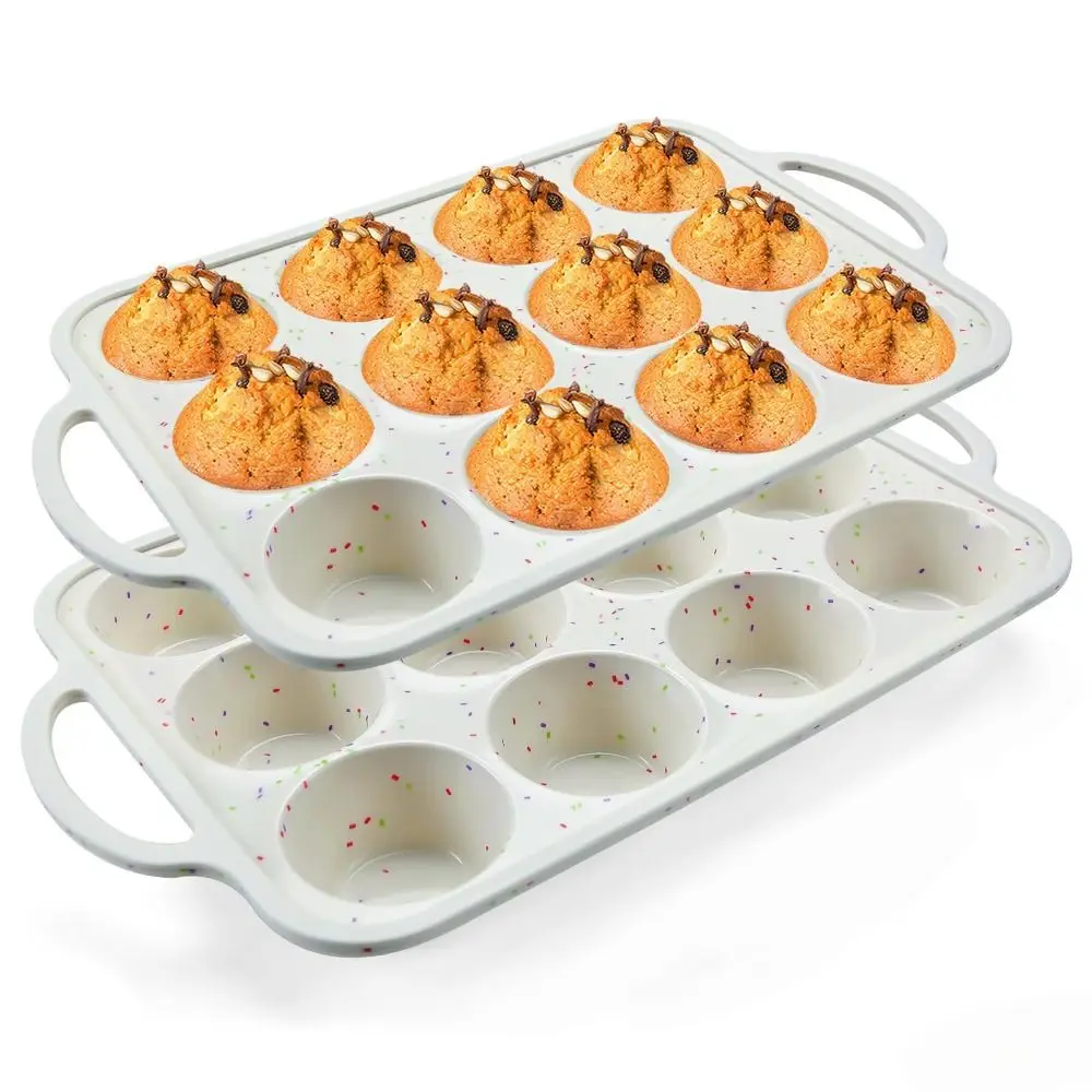 

1/2Pack BPA Free Silicone Muffin Pan Nonstick 12 Cups Cupcake Pan Metal Reinforced Frame Baking Mold Egg Bites