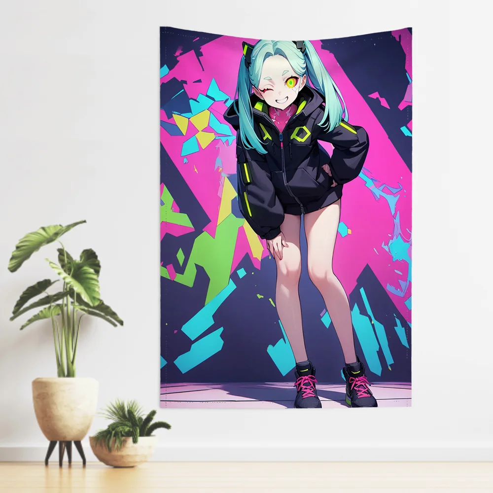 Rebecca Animated C-Cyberpunk Tapestry Room Decor Wall Cloth Party Hanging Background Room Decor Baby Room