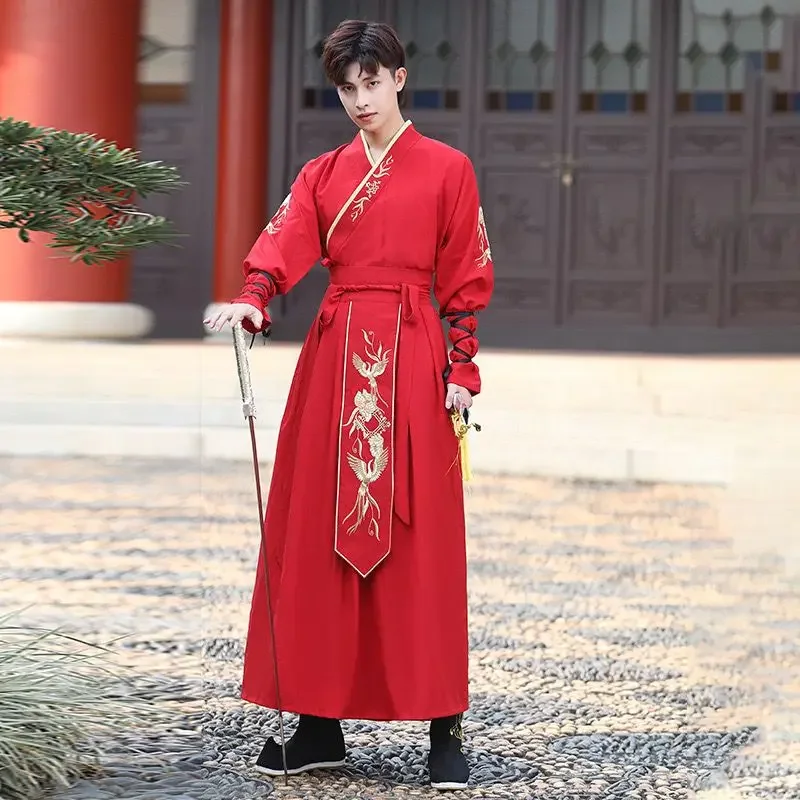 

Большой размер 5XL Hanfu, мужские комплекты Hanfu с древней китайской вышивкой Hanfu, карнавальный костюм на Хэллоуин, красный Hanfu для женщин, большие размеры 4XL