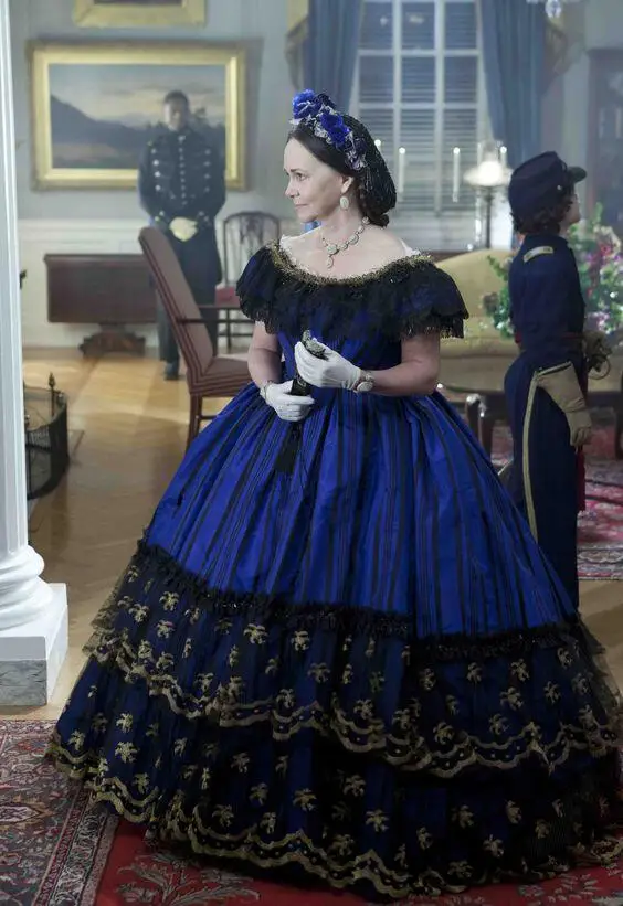 Movie Lincoln Lady Mary Todd Blue Ball Gown Mrs. President Victorian Evening Dress Queen Princess Blue Elegant Daywear Dress