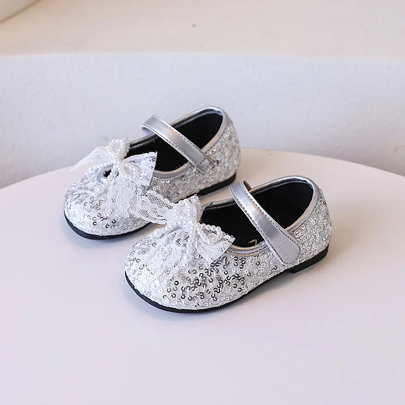 Girls Leather Shoes Sweet Sequins Princess Children's Flats Bowknot Wedding Party Kids Fashion Causal Ballet Shoes Spring Autumn