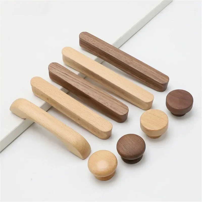 Wooden Cabinet Handles Beech Walnut Solid Wood Furniture Door Handle Kitchen Cupboard Drawer Knobs Wardrobe Hardware Pull Handle