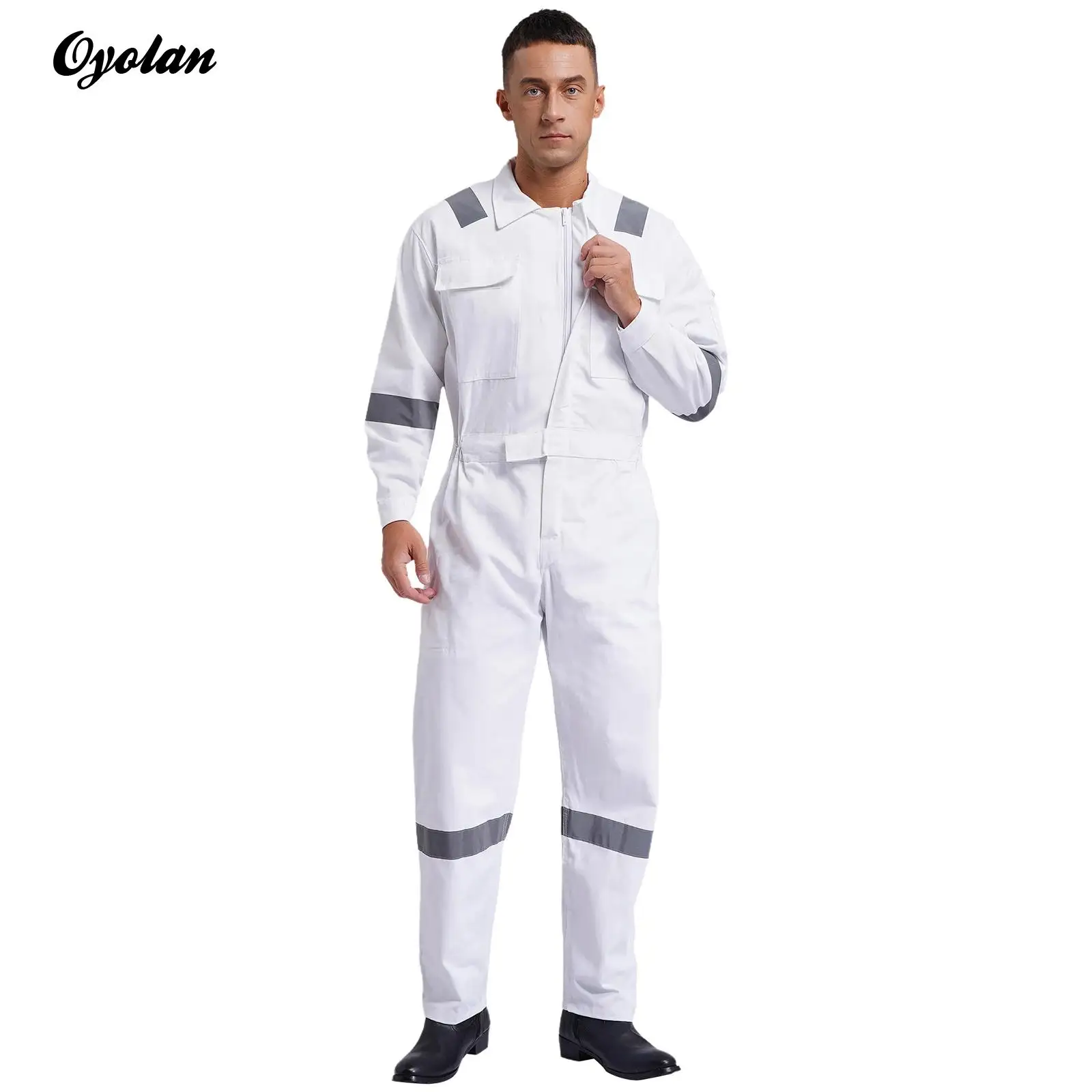 Adult 100% Cotton Food Factory Work Overalls Reflective Strips Multi-pocket Jumpsuit Dustproof Dungarees workshop Coveralls