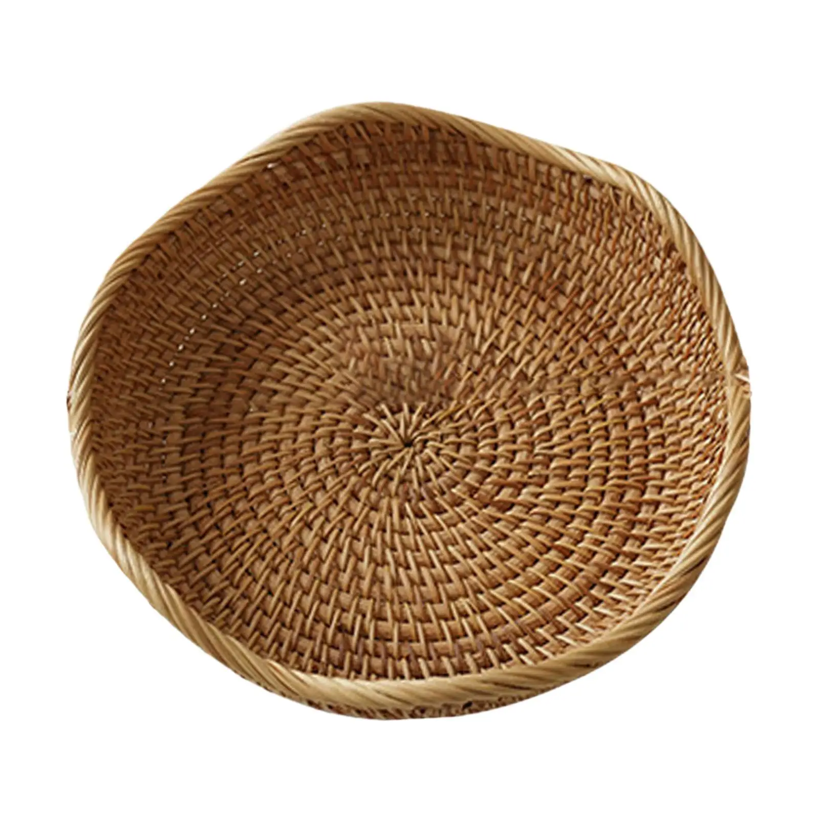 Space Saving Rattan Storage Basket Handwoven Fruit Tray Organizer for Kitchen Dining Room