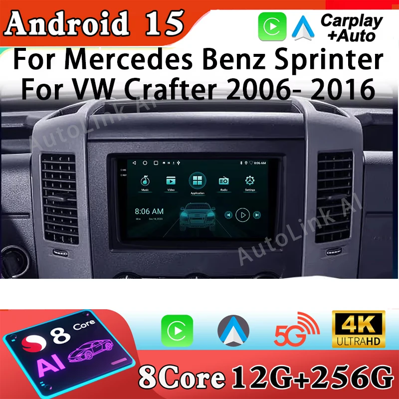Car Radio Multimedia Player For Mercedes Benz Sprinter For VW Crafter 2006- 2016 Android 15 GPS Navigation Stereo Carplay WIFI