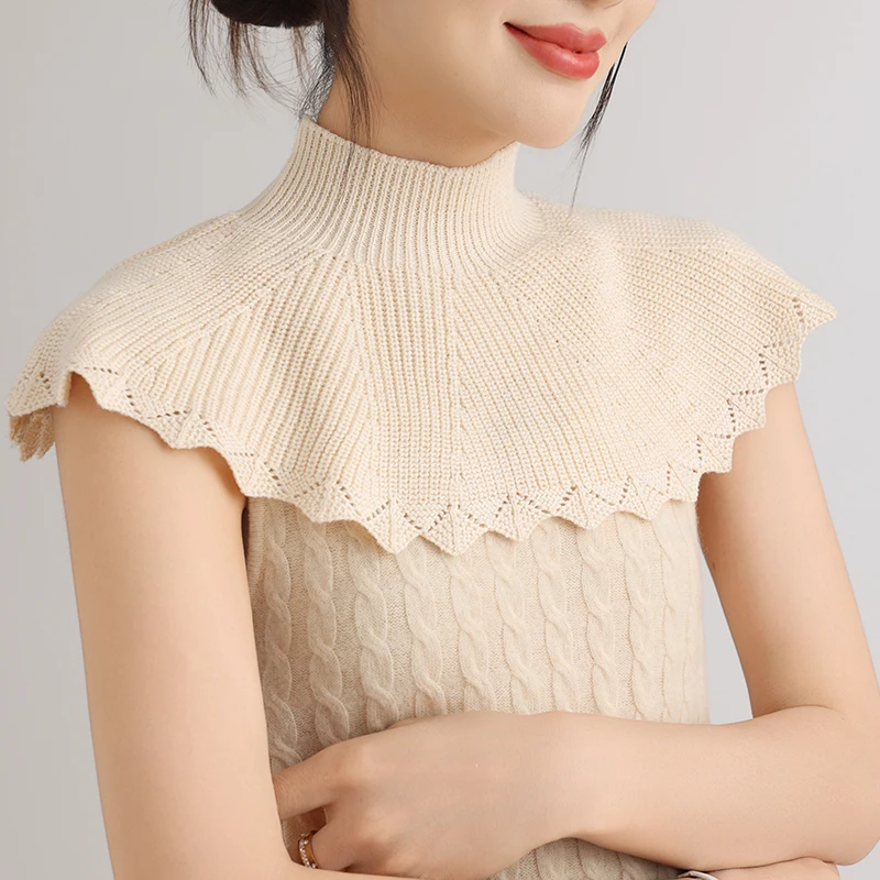 Lace Fake Collar Shoulder Warmer Knitted Neck Warmer Women's Fashion Accessory Beige Knit Shawl Elegant Decoration Neck Guard