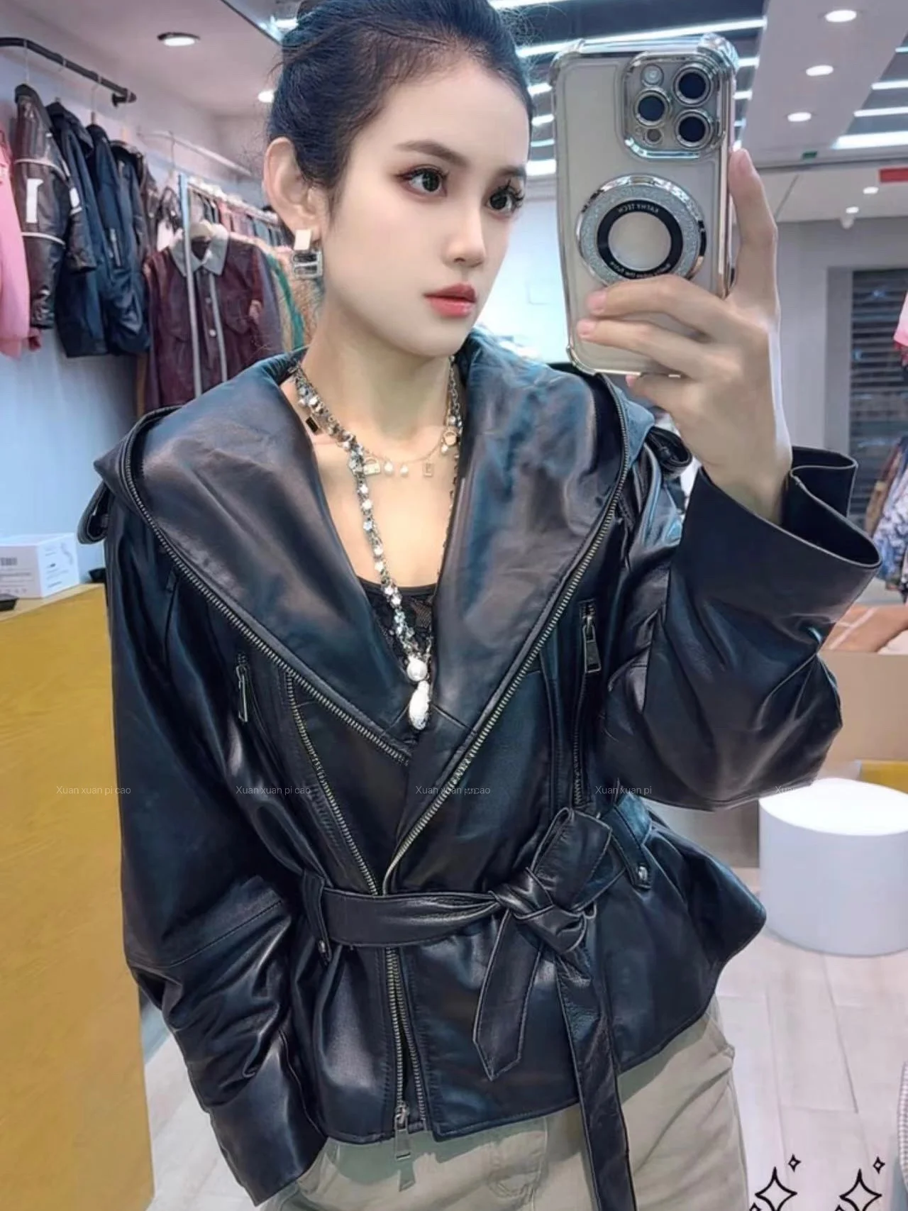 

Ning 2025 Autumn Winter New Sle ort Genuine eepskin Leather Jaet Women's Faion Commute Sle Zipper Closure