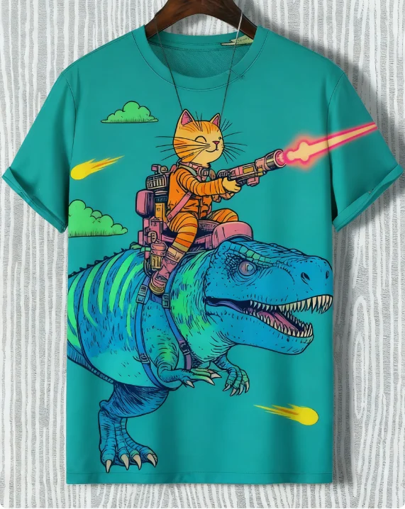 Cat Dinosaur Fantasy Art T-Shirts 3D Print Kid Anime T-Shirt Men Women Short Sleeve O-Neck Tee Oversized Street Y2k Top