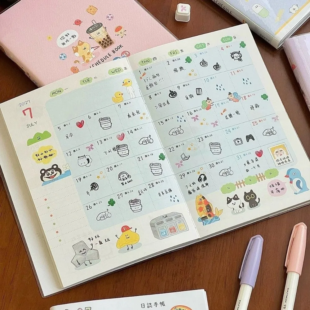 Cartoon Illustration 2027 Schedule Book Thickened Paperback Daily Planning Monthly Weekly Planner Diary Journal