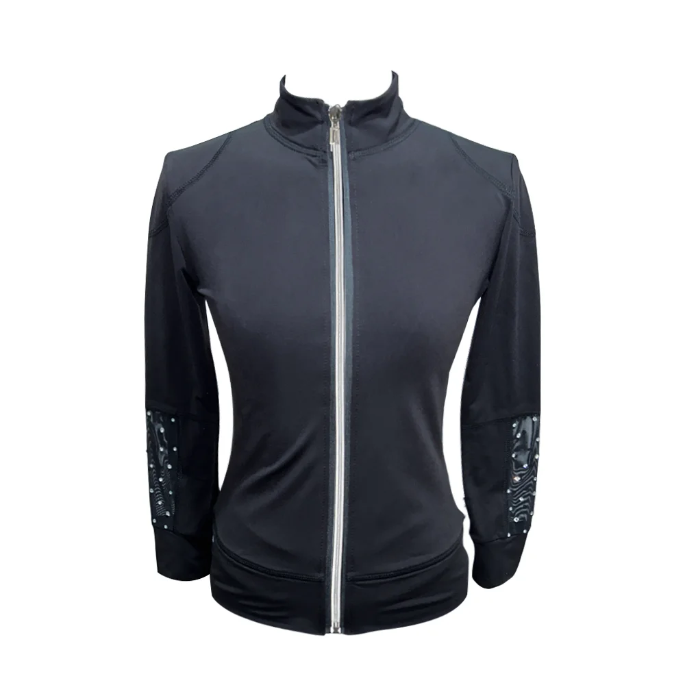 ZAGITOVA-traje de práctica de patinaje artístico para niñas y mujeres, chaqueta de patinaje sobre hielo, Tops, pantalones de terciopelo grueso negro, malla de diamante