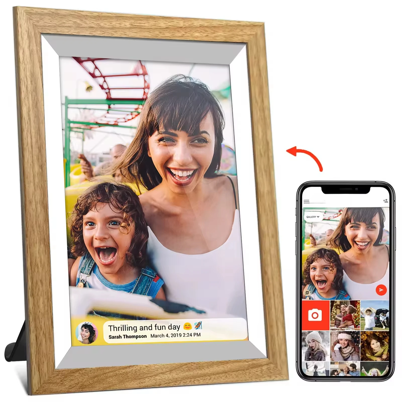 with Yellow Wodde case 32GB Storage Frameo WiFi Digital Picture Photo Frames Frameo NO 1 Factory Christmas Gifts 10.1 Inch