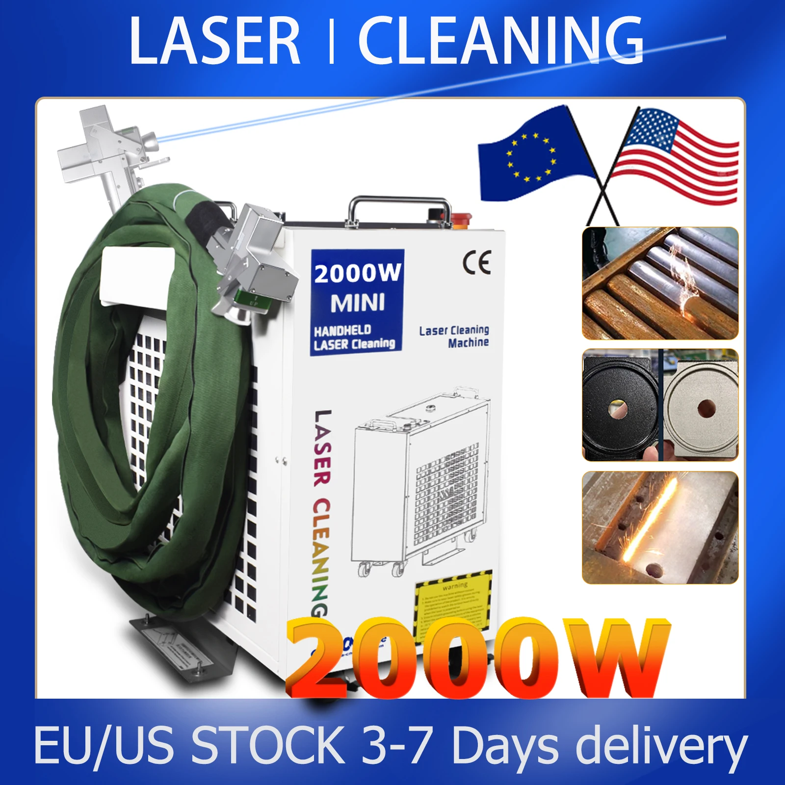 2000 واط آلة التنظيف ألياف الليزر 1500 واط الصناعية إزالة الصدأ تنظيف النفط الطلاء لتنظيف المعادن عرض 300 مللي متر