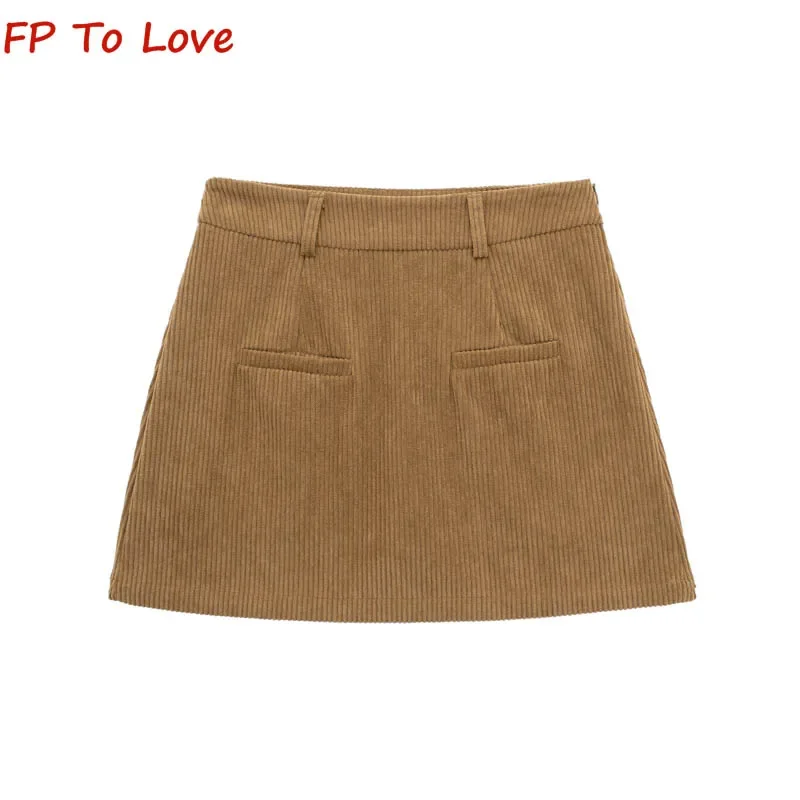 Retro Corduroy Mini Skirt Autumn Winter Spice Girl High Waist Slim Anti-Walking Light Package Hip A-line Short Skirt