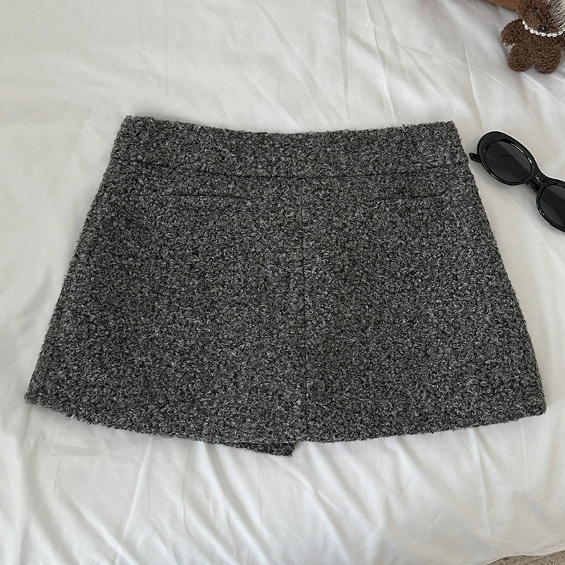 A/W Bottoni multipli Mini Gonne Donna Vita alta A-line Gonne corte Abiti donna Skorts Donna 2026 Nuovo Saias Mujer Nero