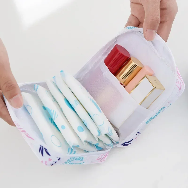 Saco de armazenamento de tecido Oxford para mulheres, saco cosmético, portátil, impermeável, bonito, quadrado, tampão, guardanapo sanitário, bolsa organizadora, novo