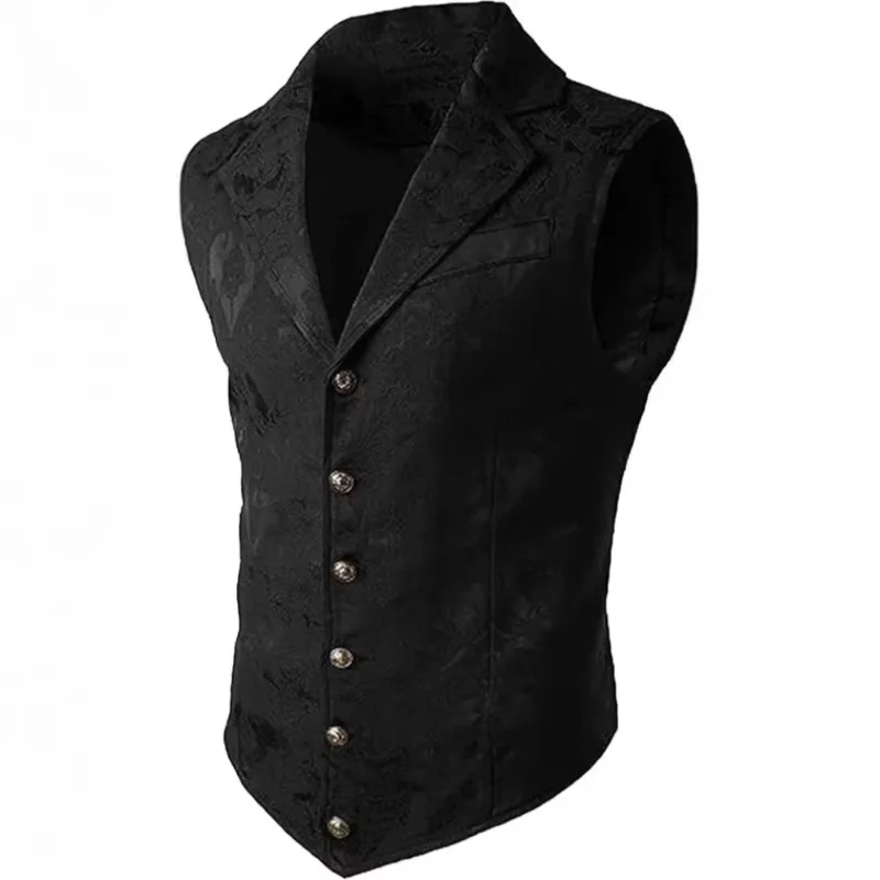 Herrenweste im viktorianischen Paisley-Jacquard-Stil, einreihige Weste im Gothic-Look für Hochzeiten, Dinnerpartys und als Retro-Kostüm. – Detail 4