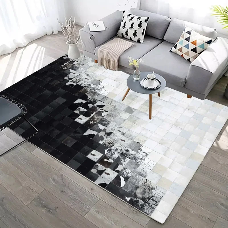 

European Luxury Black white Plaid 3D printing Carpets Modern Nordic living room bedroom decorate Area Rug Home kitchen Floor Mat