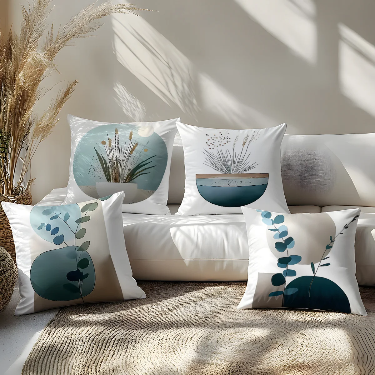 Juego  4 Fundas  Almohada Minimalistas Geométricas Bohemias, Estilo Morno, Acuadas para Camas, Decoración l Hogar, Coj