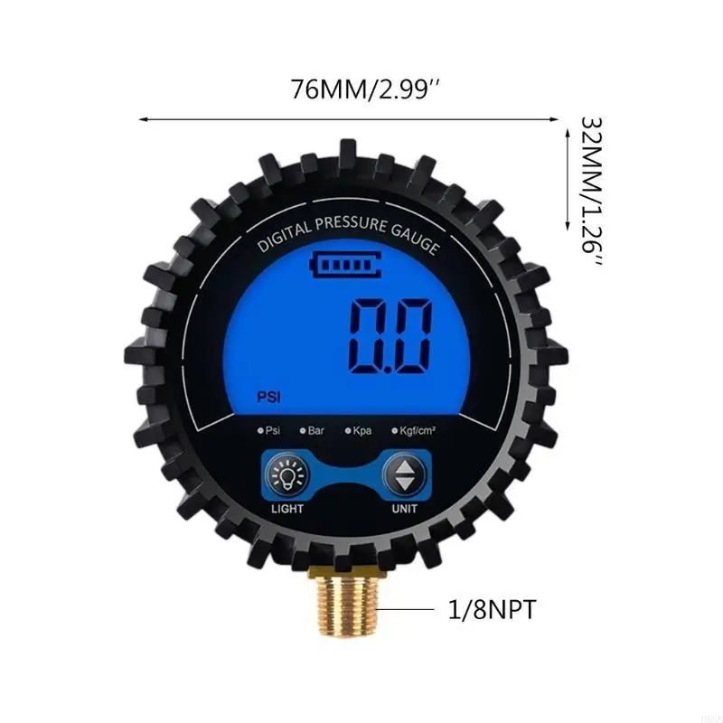 مقياس ضغط الغاز H58b مع دقة ضوء الخلفية الأزرق 1 ٪ رن إلى 200psi الإطارات