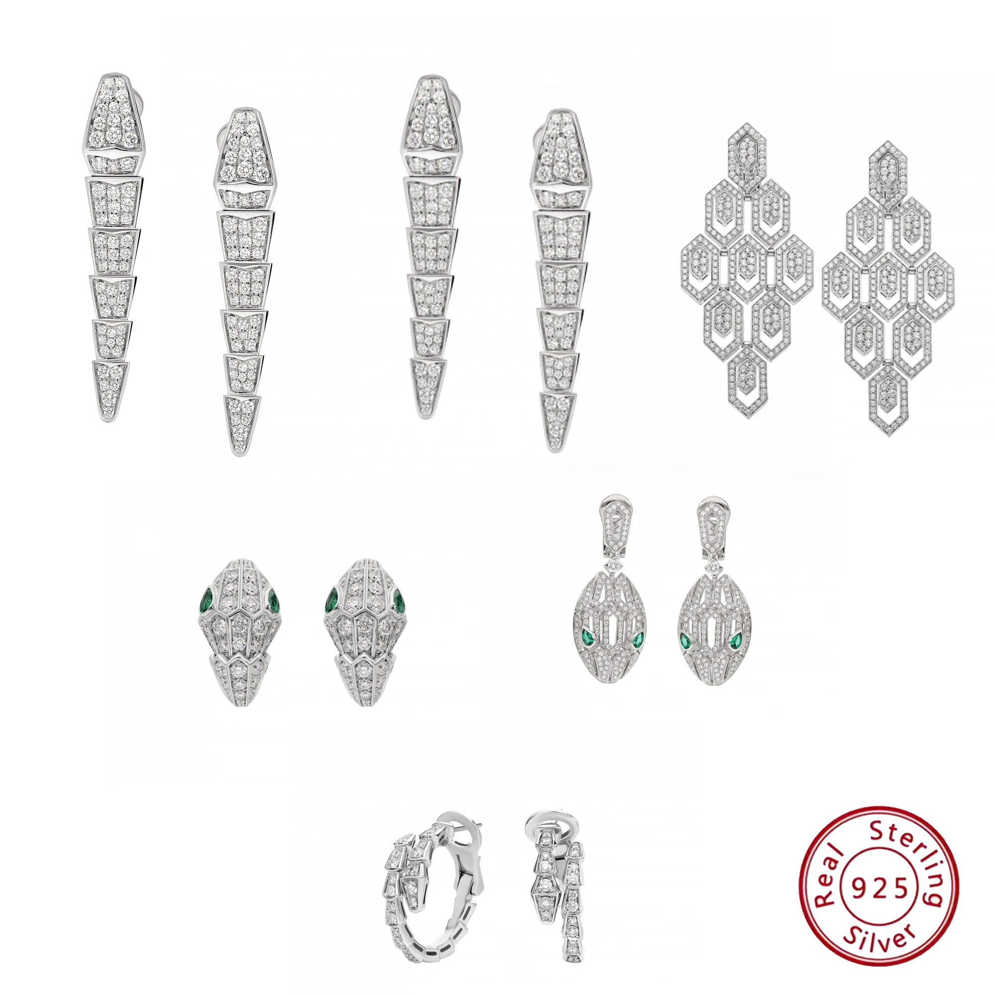 

Pure silver s925 Serpenti Viper white gold earrings with snake bones and European and American temperament for women