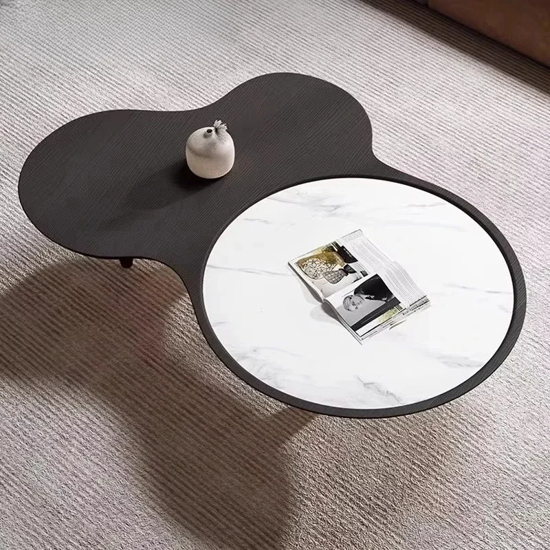 Coffee table set large surface wooden top irregular cloud rock apartment table
