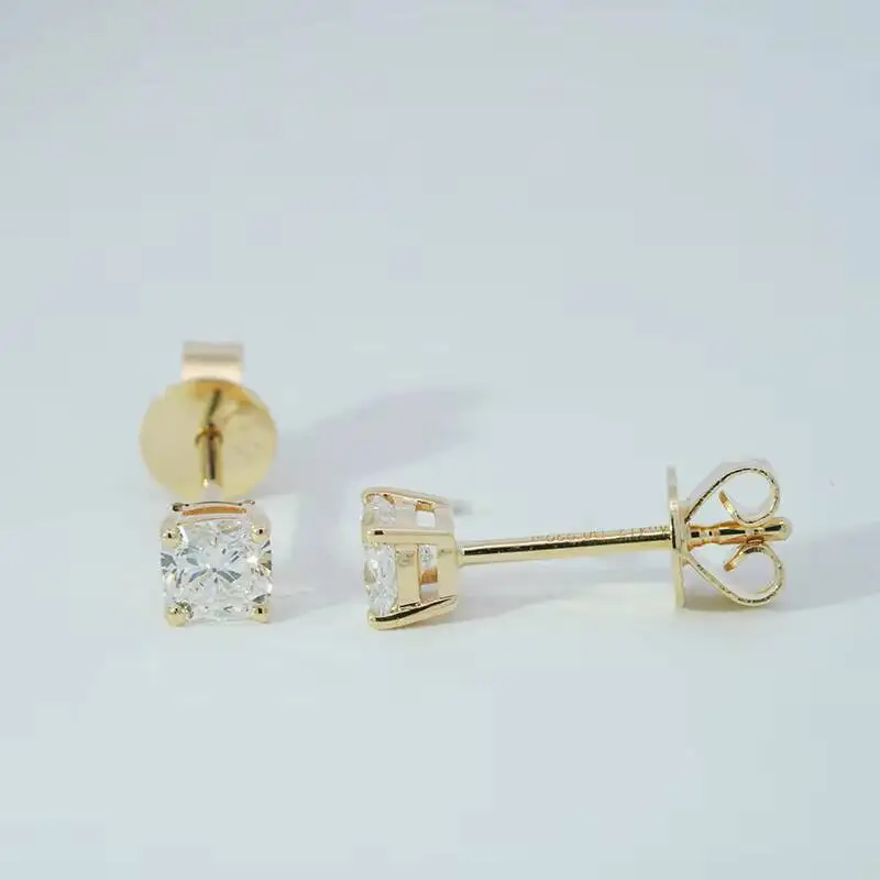 Earrings Lab Diamant Jewelry 3.5*3.5mm Cushion CVD HPHT Lab Grown Diamante Single Stone 10k Solid Gold Diamond Earrings - view 2