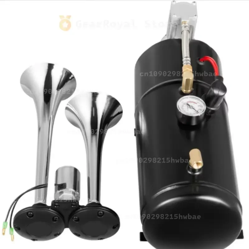 Car Double Pipe Air Compressor Horn Kit Modified Car Air Pump Air Flute Horn