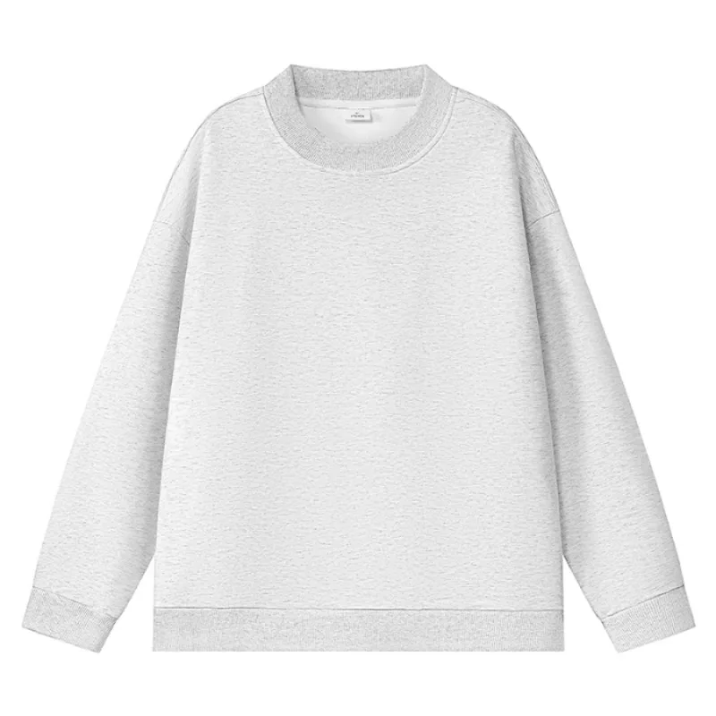 OIQERE Men 2026 Autumn Crew Neck Heavyweight Sweatshirt Loose Comfort Solid Simple Long Sleeve Casual Top